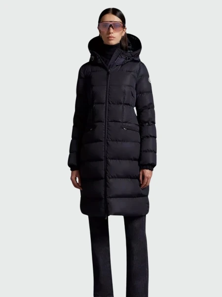 Moncler -Chaqueta larga impermeable con capucha integrada rellena de plumas, Avocette Azul