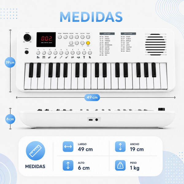Organo Musical Infantil Medeli 37 Teclas Portátil Mk1 BLANCO