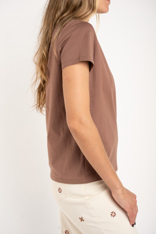 Remera Algodon Peinado Escote Lurex Mocha