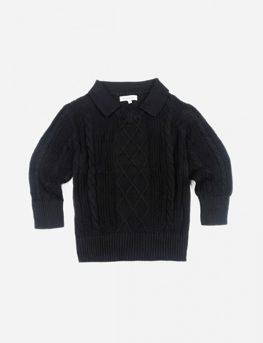 Sweater cuello polo - NEGRO 