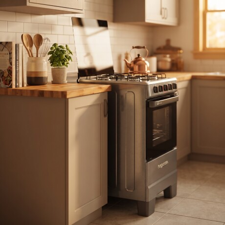 COCINA A GAS HOGARON GALWAY Cocina A Gas HOGARON Galway 4 Hornallas Mesa Acero Inoxidable, Horno 50L Limpia Fácil Y Encendido Manual - Titanium