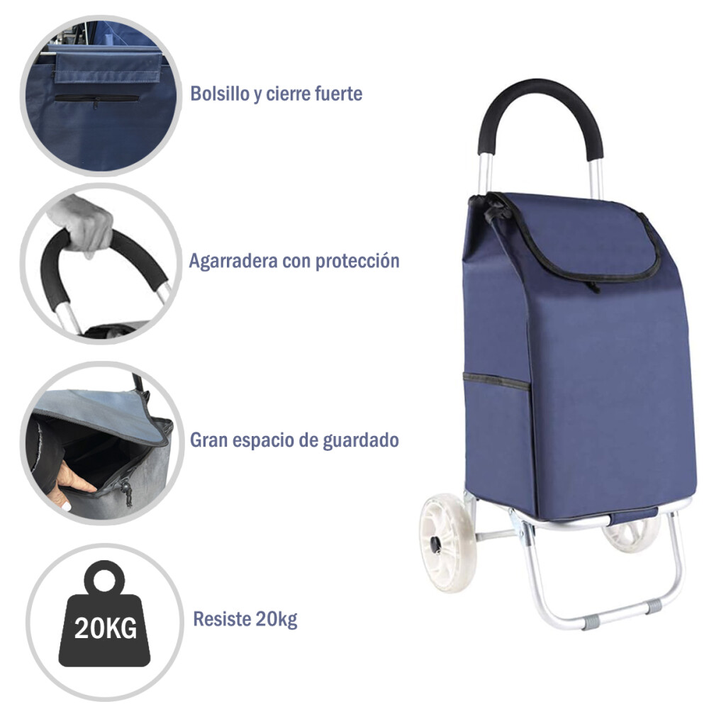 Carrito de Feria Con Ruedas Grandes Azul Oscuro