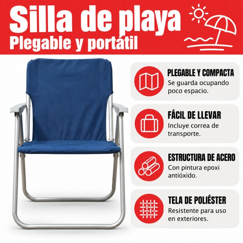 Silla Playa Plegable Portátil Con Correa Reforzada AZUL