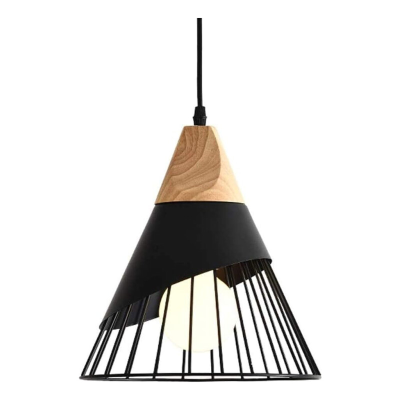 Lampara Nordica Conica Metal Y Madera Columbus Negro