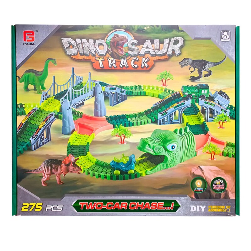 Juguete pista dinosaurio para armar con vehículos y 275 piezas Juguete pista dinosaurio para armar con vehículos y 275 piezas