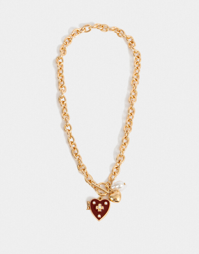 Collares Cortos Con corazón Collar Corto Con Relicario - Dorado