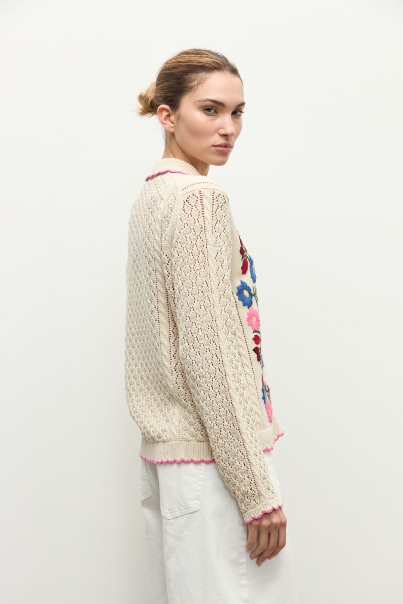 Cardigan bordado floral beige