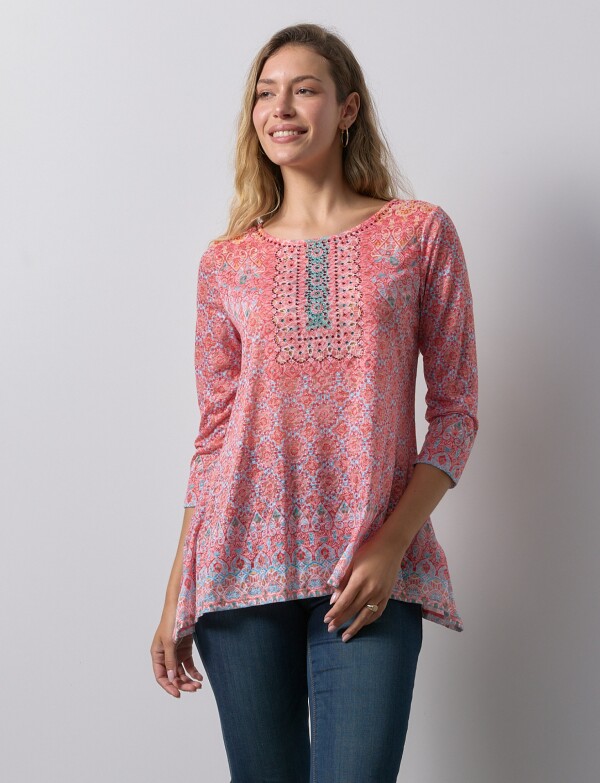 Blusa Det Cuello Printed ROJO/MULTI