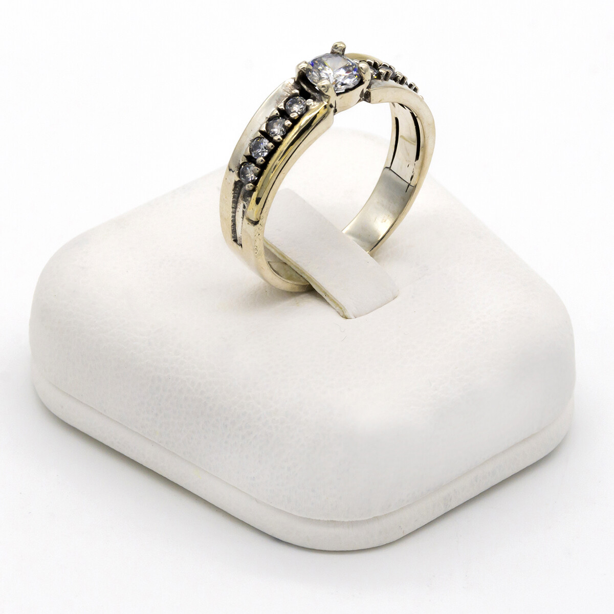 Anillo de plata 925 y double en oro 18 ktes con circonia, CINTILLO. 