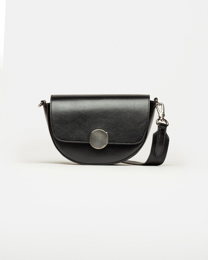 Bandolera The Circle en cuero liso Negro