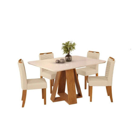 Juego De Comedor 4 Sillas + Mesa Tapa De Vidrio Celeste Beige / Beige