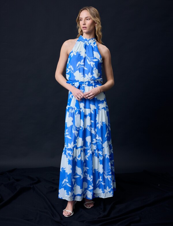 Vestido Maxi Printed AZUL/BLANCO