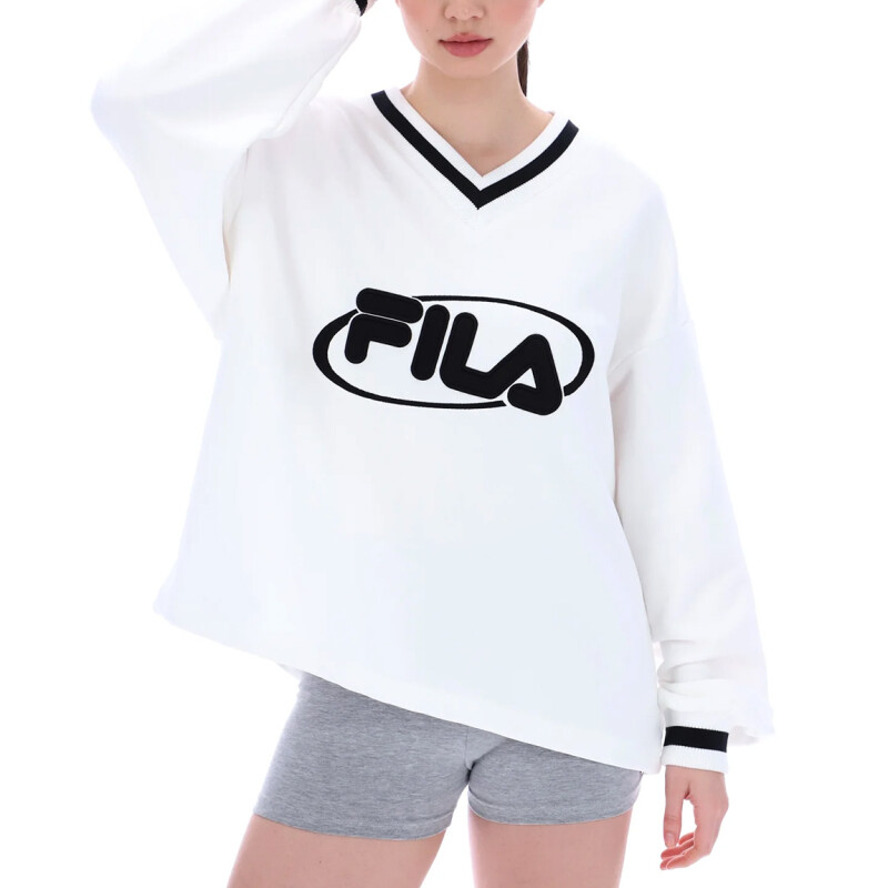 Buzo Oversize Mujer Fila V-neck Crema
