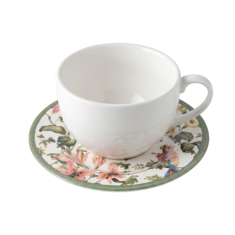 TAZA BCA C/PLATITO AVES/FLORES HARMONY P/TE 250ML Unica