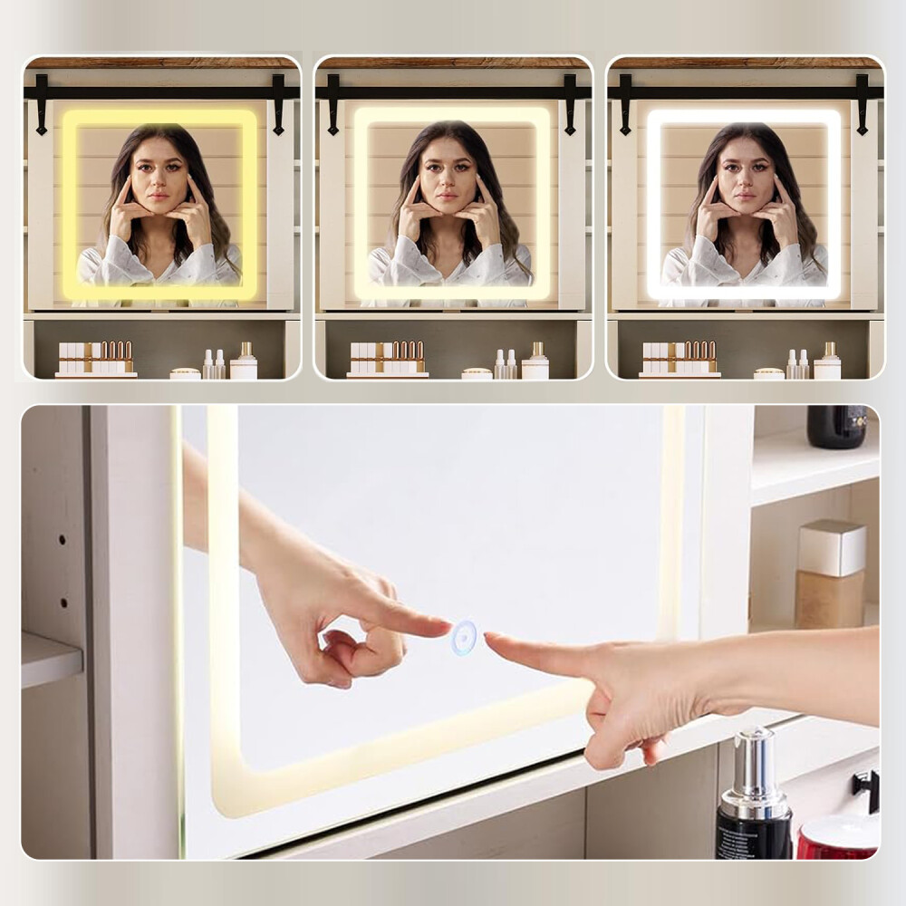 ARMARIO TOCADOR CON ESPEJO Y LUZ - INCLUYE BANQUETA ARMARIO TOCADOR CON ESPEJO Y LUZ - INCLUYE BANQUETA