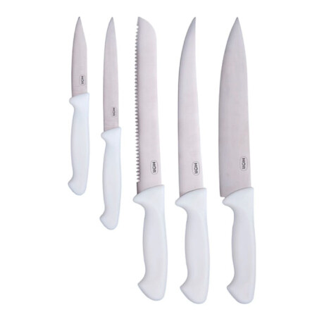 Set asador 5 cuchillos mango blanco BLANCO