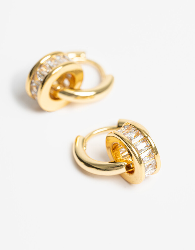 Aros Argollas Cubic zirconia Argollas Con Charm De Cubic Zirconia - Dorado