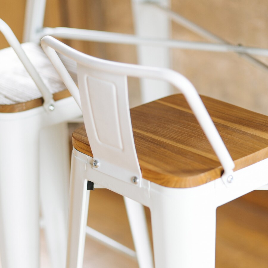 Banqueta Media Tolix Asiento de Madera White