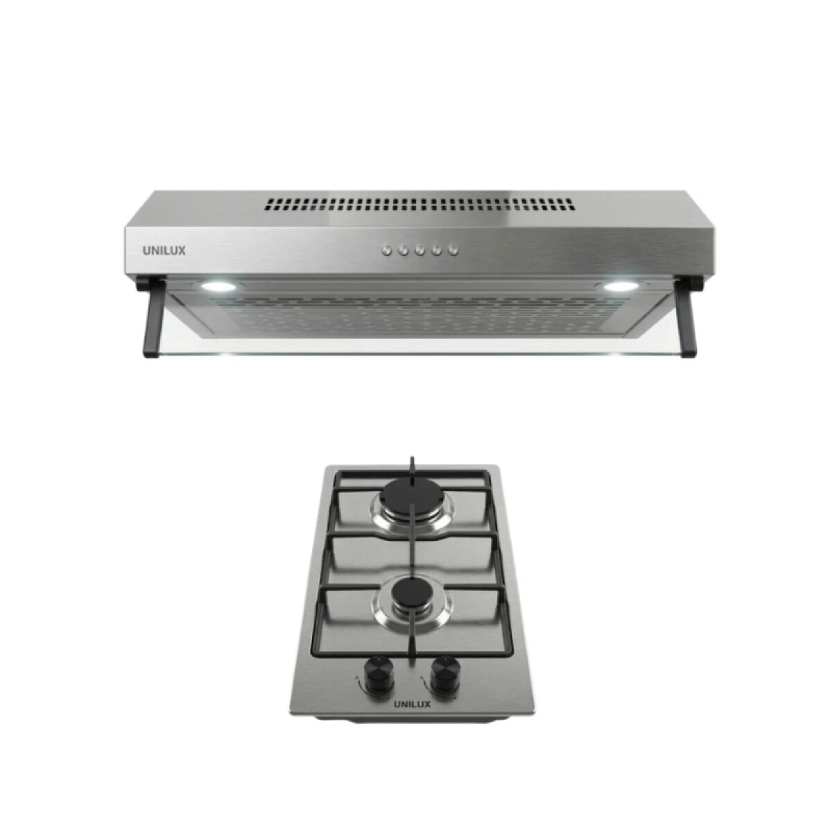 Pack De Extractor Purificador Nubia + Anafe A Gas Vulcano Duo 2 Acero Inoxidable 