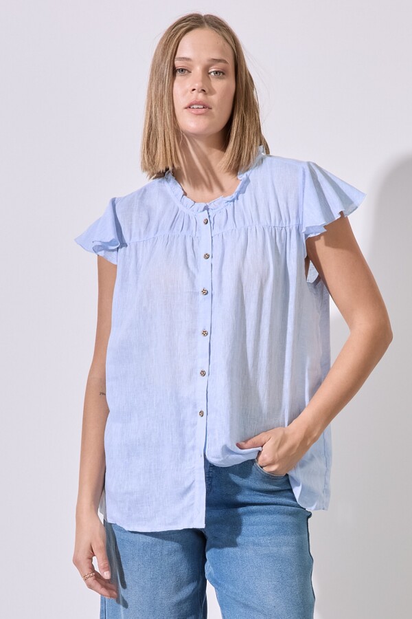 Blusa Lino Frunces CELESTE