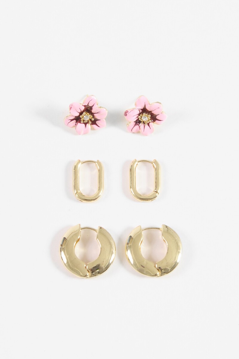 Set caravana flor y aros dorado