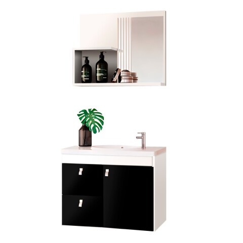 Mueble Baño Luna + Bacha + Espejo Premium 15mm Blanco Negro Mueble Baño Luna + Bacha + Espejo Premium 15mm Blanco Negro