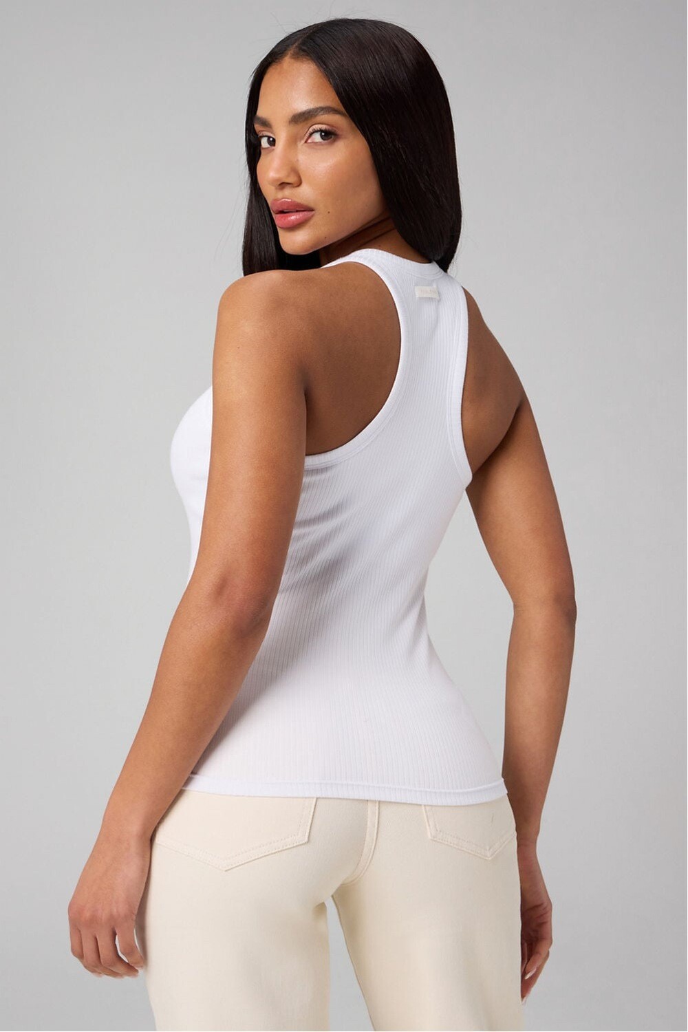 Bividi Modal Rib High Neck Built-In Bra Tank Mujer Classic White