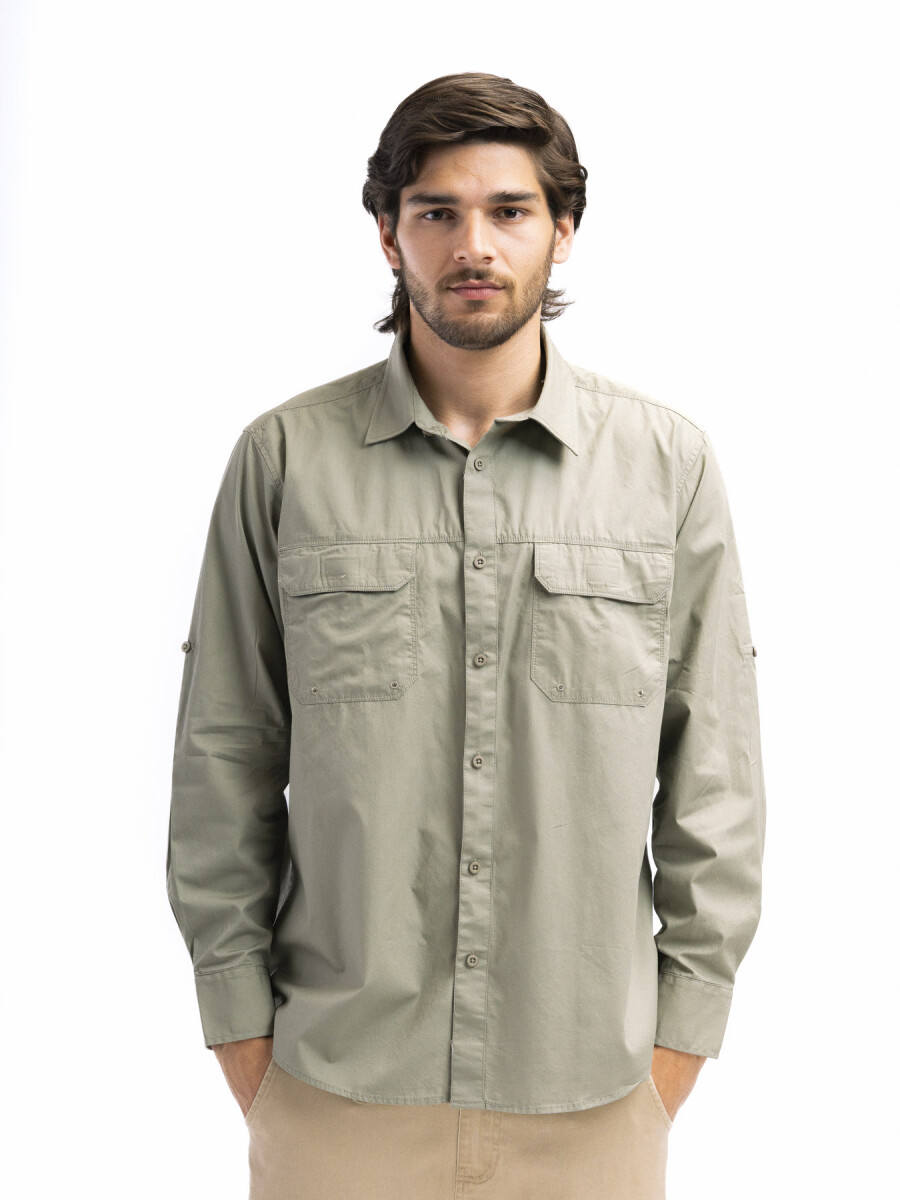 Camisa Algodón Manga Larga Fishing - Kaki 