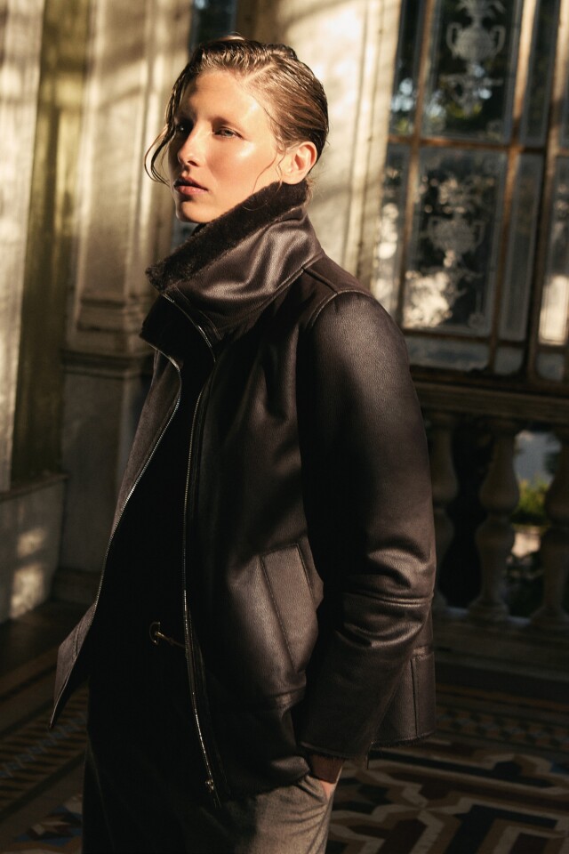 Chaqueta eco cuero con piel chocolate