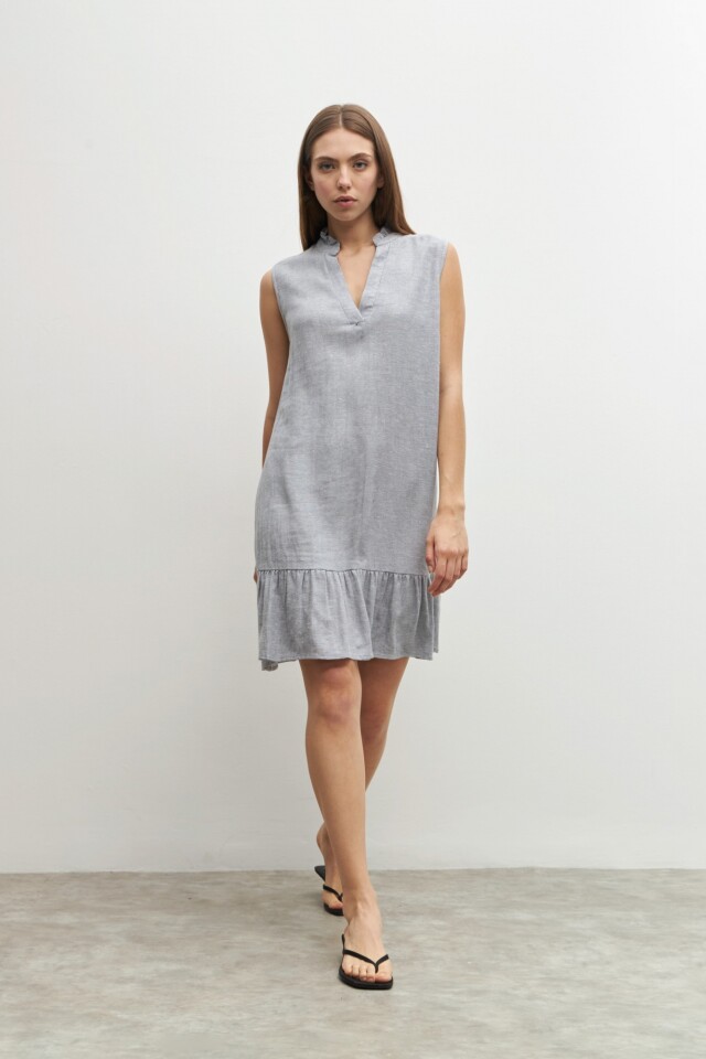 Vestido de lino con volado gris melange