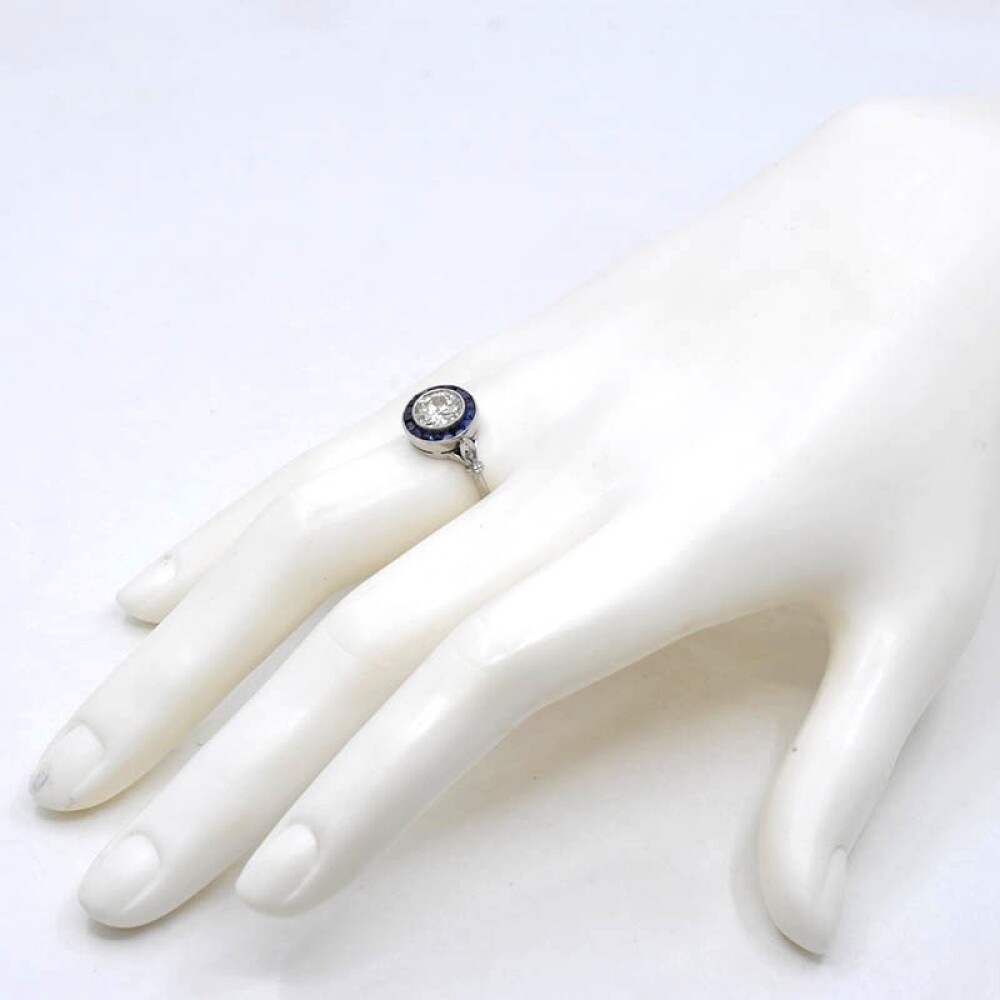 Anillo Platino, Brillante Y Zafiros Sintéticos Anillo Platino, Brillante Y Zafiros Sintéticos