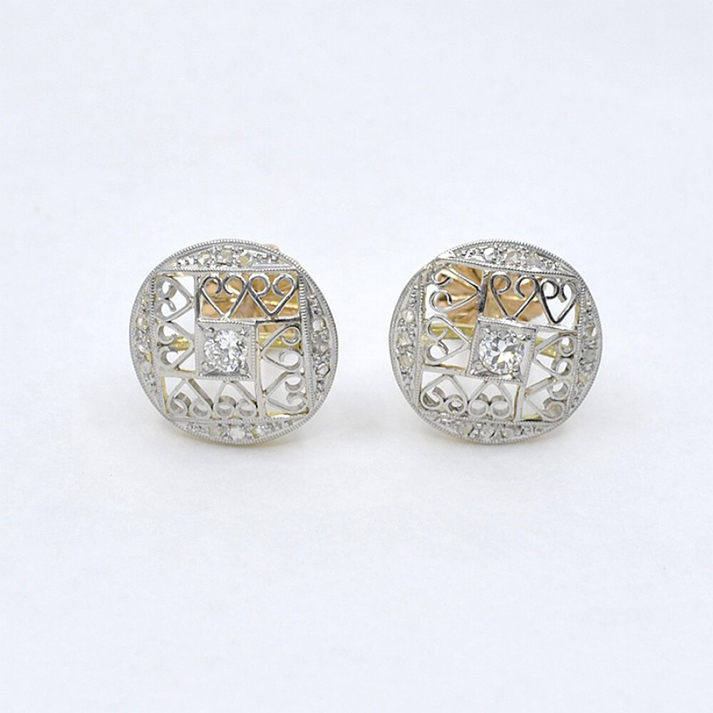 Caravanas Antiguas En Oro 18K, Platino, Brillantes Y Diamantes Caravanas Antiguas En Oro 18K, Platino, Brillantes Y Diamantes