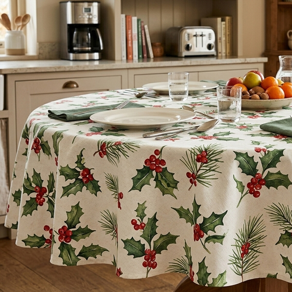 Mantel Redondo Waterproof Home Class 160 cm - Navidad 940 BCO 