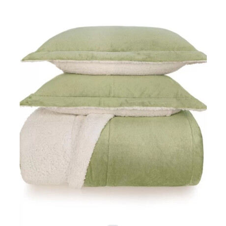 Acolchado Terciopelo y Corderito KARSTEN c/porta Almohada 1 PLAZA Sonata Verde