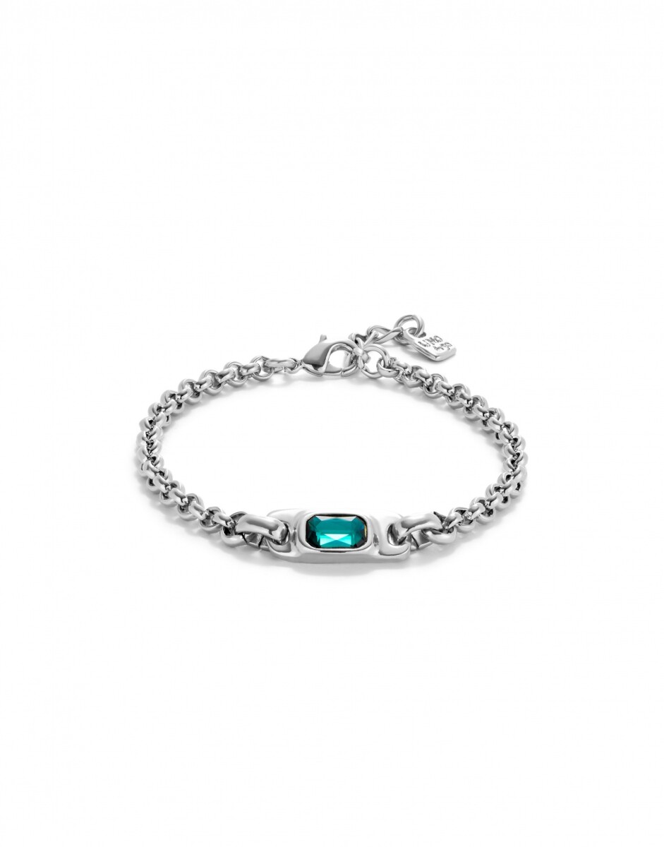 PULSERA DE CADENA BAÑADA EN PLATA DE LEY CON CRISTAL VERDE - Pulsera 
