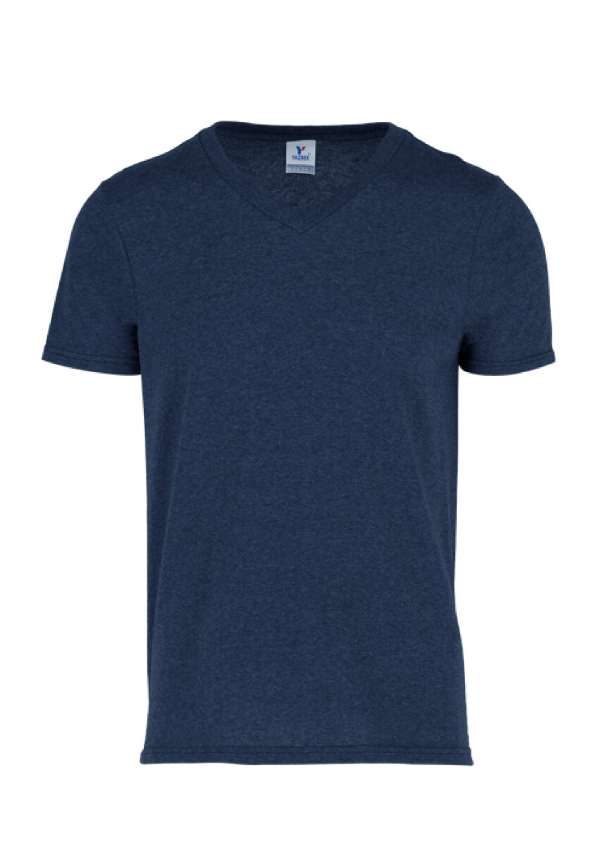 Camiseta jaspe escote en v - Azul Marino 