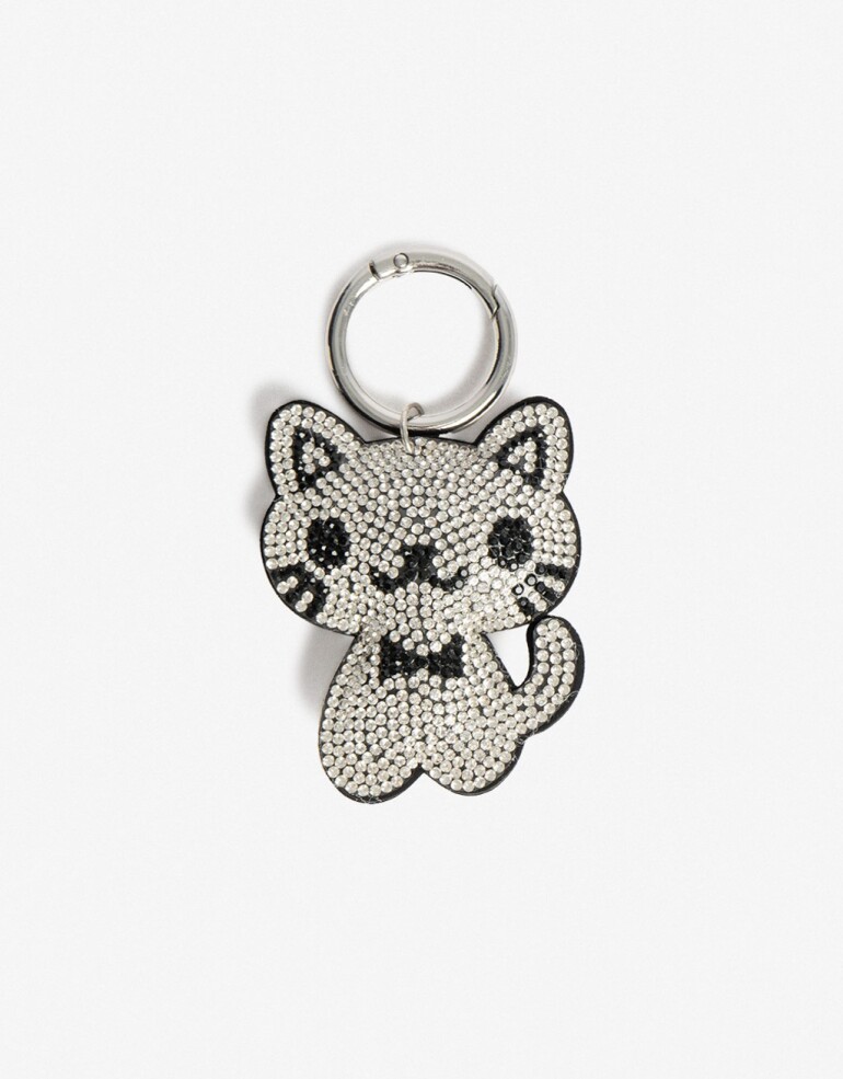 Llavero Strass Llavero Y Charm De Gato Con Strass - Combinacion Bicolor