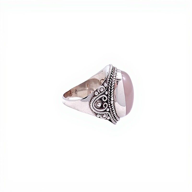 Anillo Oval labrado-Plata 925-Piedra cuarzo rosa-AN4548 conpiedra