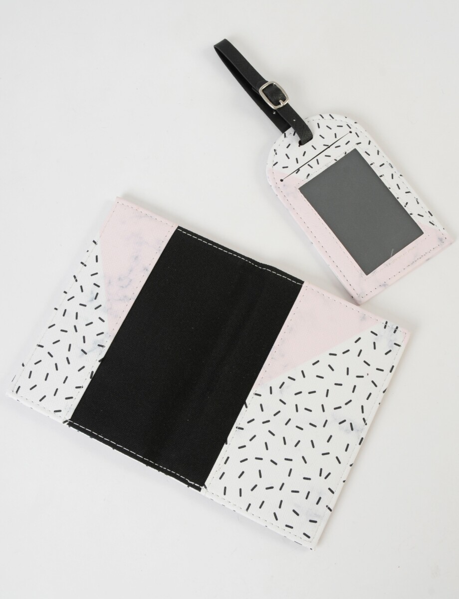 Tag y passport cover set geometrico - rosa 