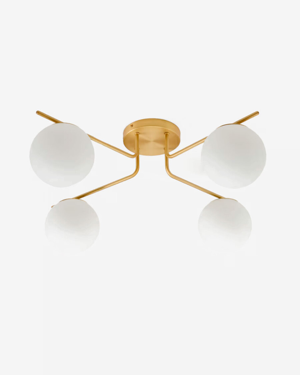 Lámpara de techo Brisia de metal con acabado latón cepillado y 4 bolas de cristal glaseado Ø15 cm 