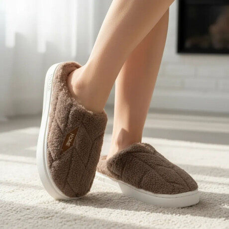 Set Invierno Pantuflas Unisex Antidesliz +Calienta Cama 1Pza Marrón