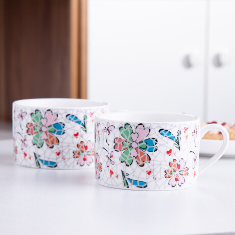 Juego De Té Mosaico Flores Rosa