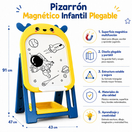 Pizarrón Magnético Infantil Plegable Para Dibujar y Aprender Azul/amarillo