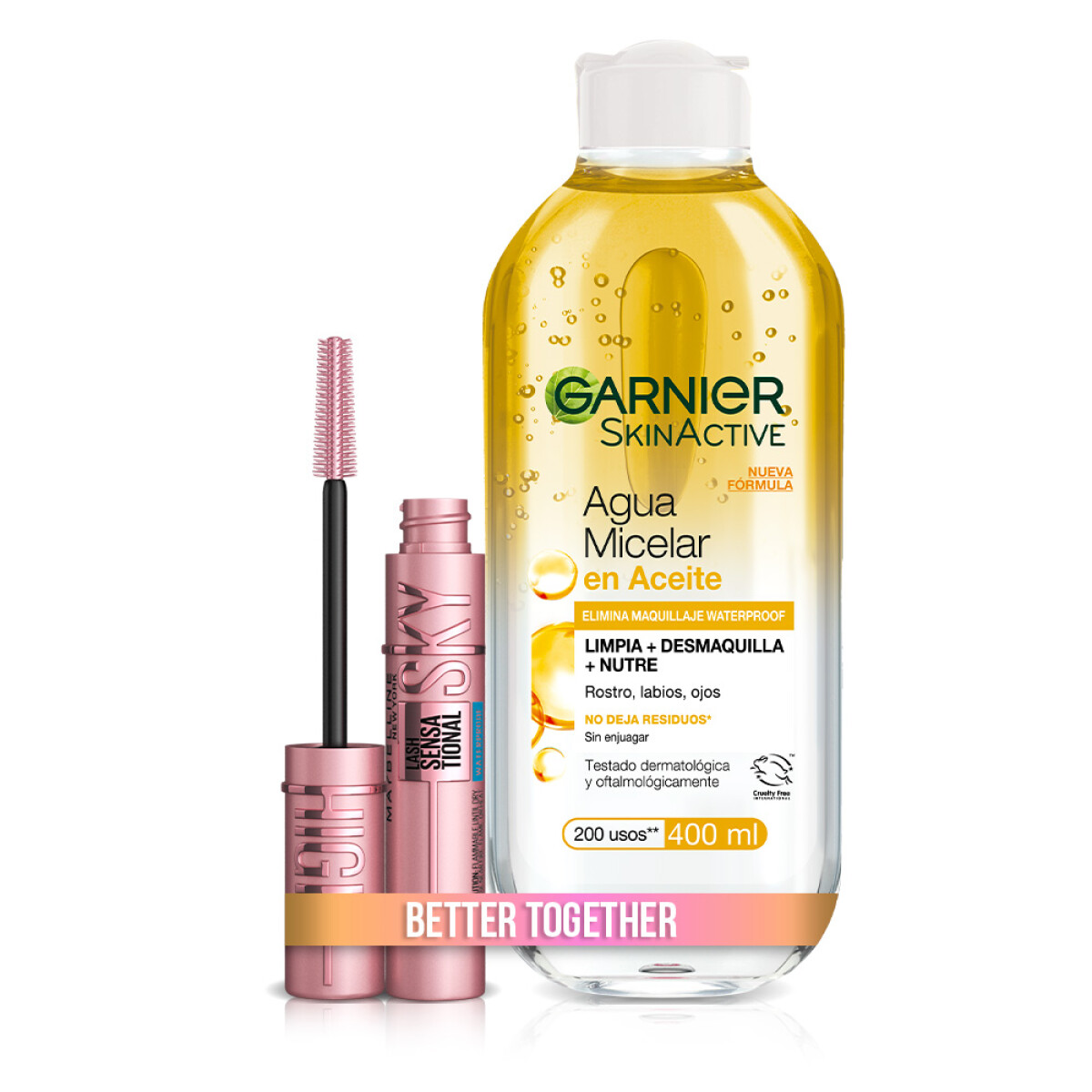 Pack Maybelline New York - Máscara De Pestañas Sky High + Agua Micelar Garnier 