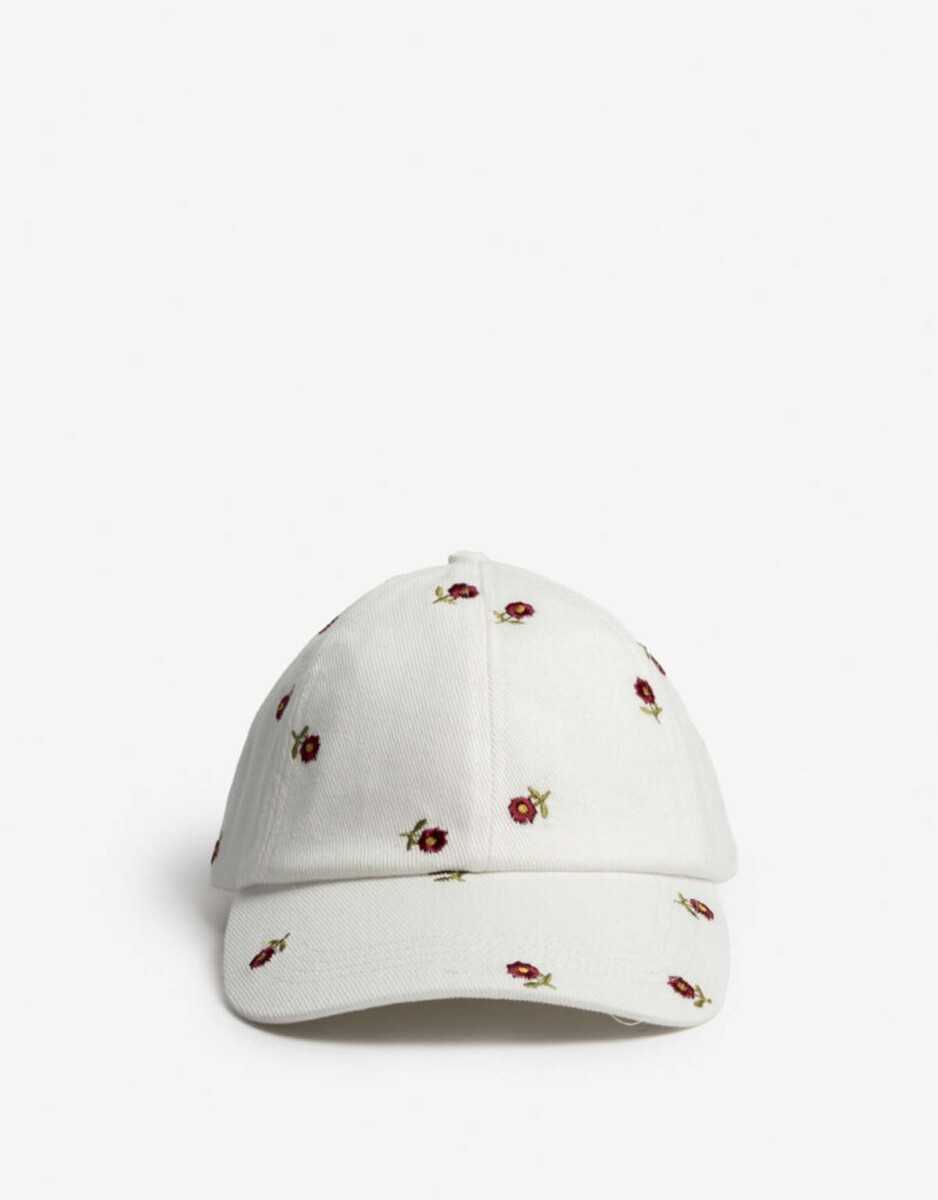 Gorra Bordada Flores - Blanco Crudo 