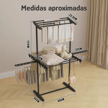 Tender para Ropa Vertical Plegable Con Alas y Ganchos Negro