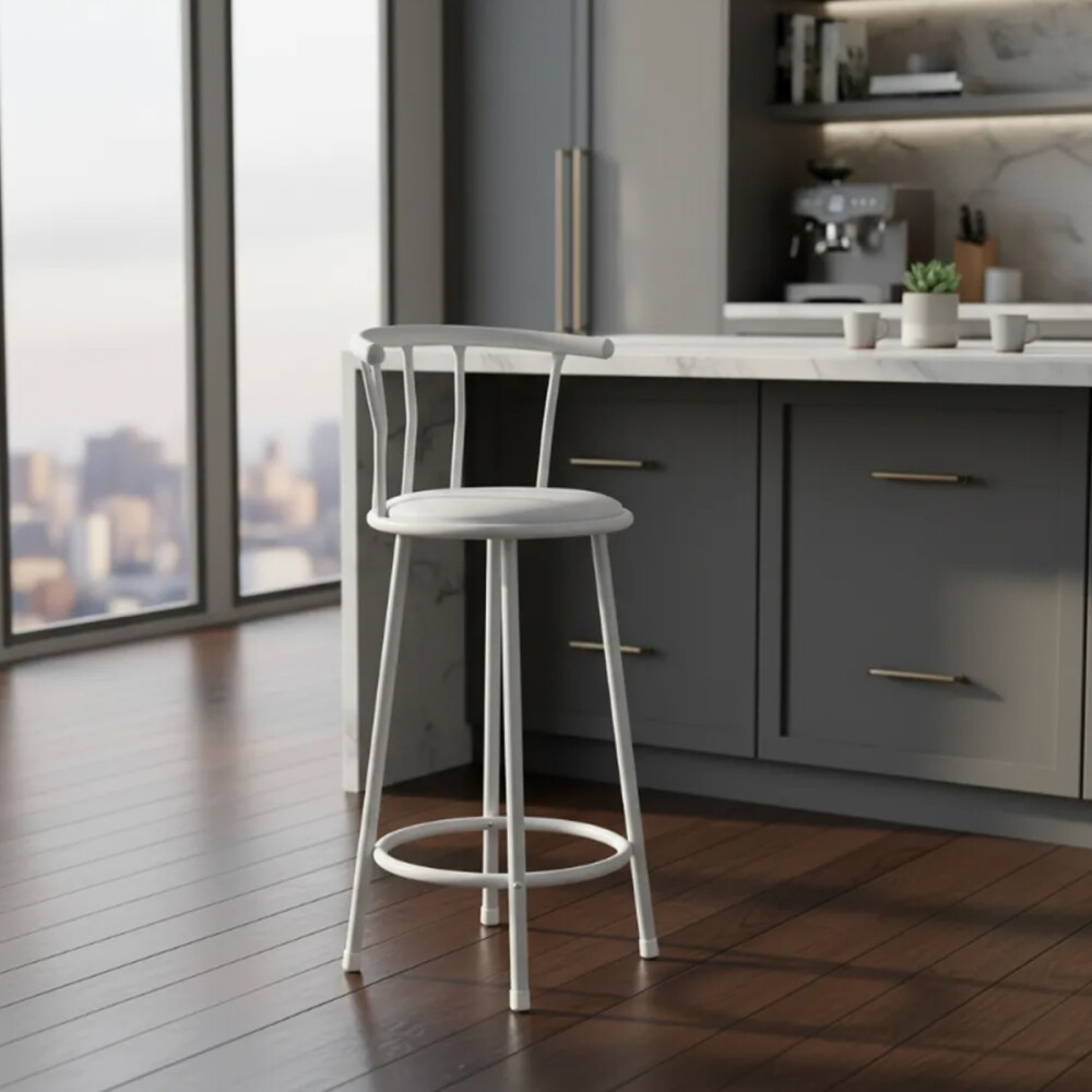 Butaca Taburete Alta De Bar Metal Asiento Acolchonado Blanco