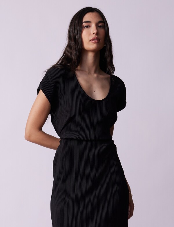 Vestido Midi Plisado NEGRO