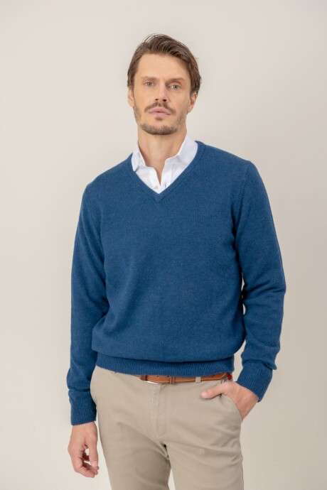 Sweater V neck Azul piedra