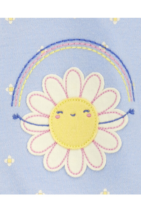 Pijama una pieza de algodón, con pie, azul, diseño floral. Talles 0-9M Sin color